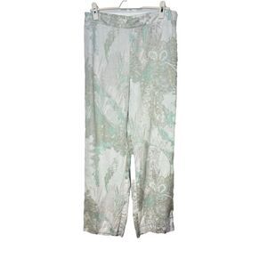 Chico's  Paisley Ikat Print Neutral Color Pull On Trouser Pants  US S 100% Linen